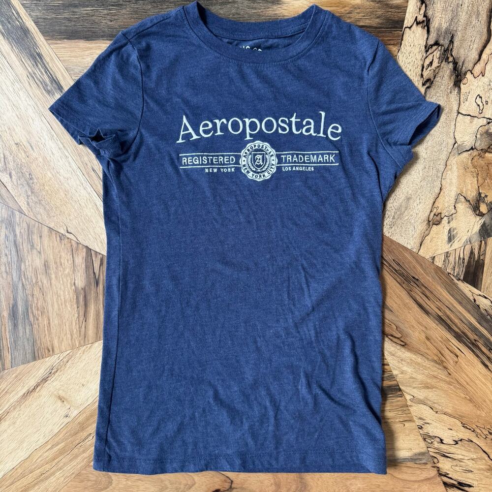 Aeropostale Classic Crew Graphic Tee Juniors Small Blue Distressed Logo Shirt